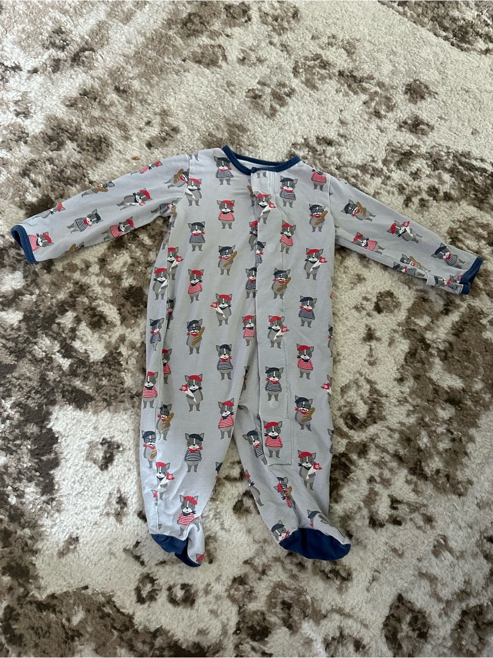 Magnetic Me Gray Footed One-Piece with Navy Trim and Red Accents